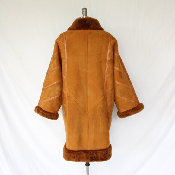 ZANA COUTURE vintage Shearling brown fur lamb leather Toscana Aspen coat poncho - Picture 9 of 10